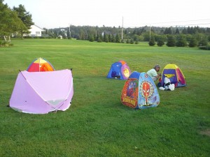 Ok, so Aunt Gina says I wrecked the course!  Upside down tent and I'm in a partially torn down tent - Oops!